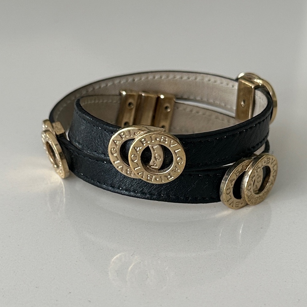 Bulgari Black leather double wrap bracelet